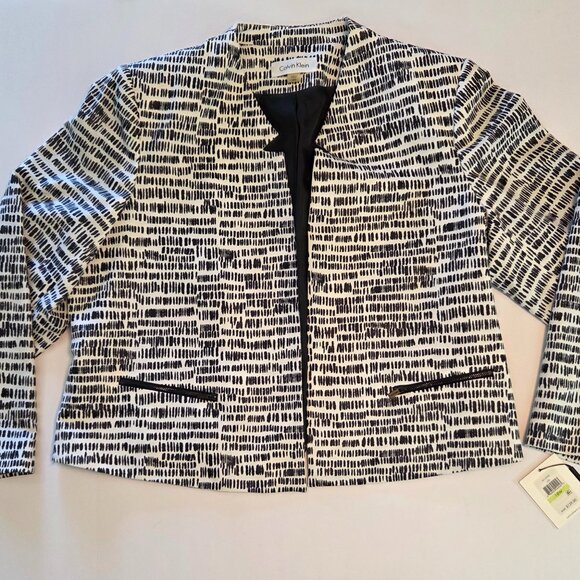 NWT -- Calvin Klein Women’s Plus 18W Black & White Printed Open Front Blazer - Picture 1 of 13